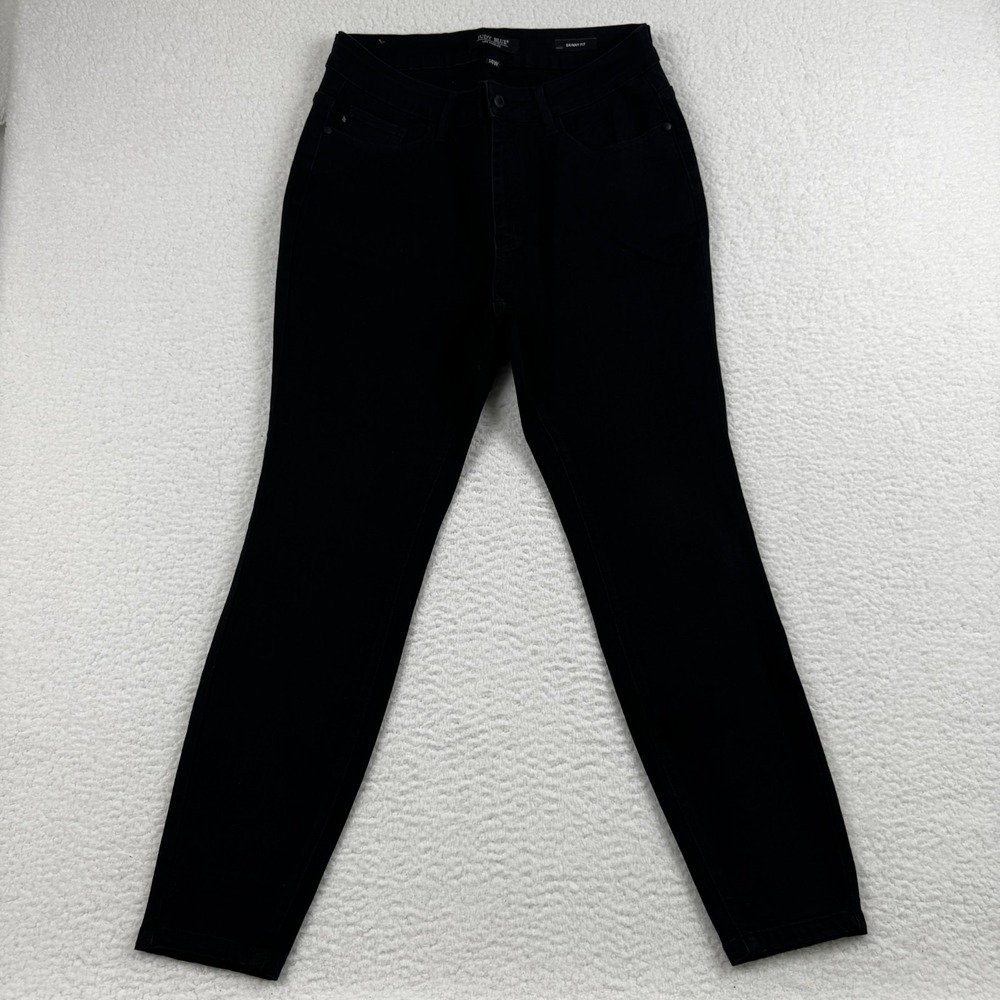 Judy Blue Jeans Women 14W Black Denim Cotton Skinny Fit High Rise Dark Wash